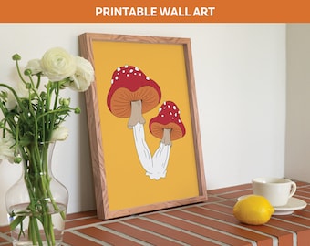 Impresión de arte de setas / Impresión digital retro / Descarga instantánea / Arte de pared imprimible de moda