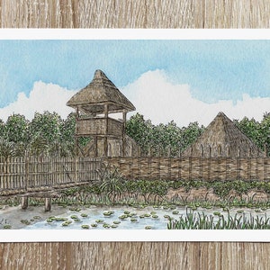 Craggaunowen Co Clare Ireland Art Print, Irish Landmark Watercolour Illustration, Art Gifts Ireland, A4 Print