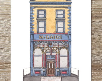 McDaid's Pub Dublin Ireland Art Print, Irish Bar Illustration, Dublin Pub, A4 Print