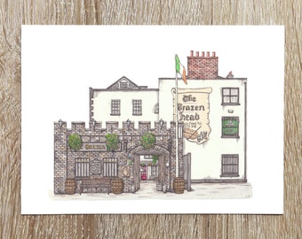 The Brazen Head Pub Dublin Ireland Art Print, Irish Pub Wall Art, Dublin Art Illustration, A4 Print