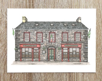 Clancy's Bar and Restaurant Bruff Co Limerick Art Print, Irish Pub Illustration, Limerick Wall Art, A4 Print