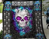 Skull Throw Blanket, Skull Sherpa Fleece Blanket, Skull Blanket, Sugar Skull Blanket, Home Decor, Goth Decor Bedding, Halloween Skeleton