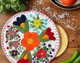 Hand Embroidered Floral Tortilla Warmer