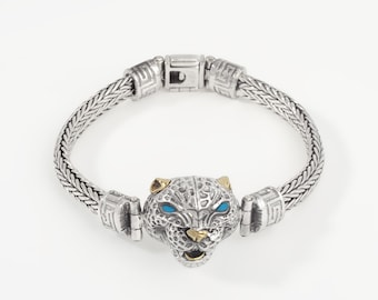 Sterling Silver Jaguar Braided Bracelet