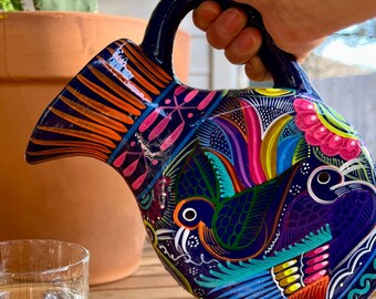 Hand-Painted Xalitla Clay Pitcher