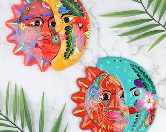 Hand-Painted Xalitla Sun and Moon Clay Wall Decor