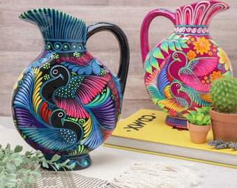 Large Hand-Painted Xalitla Clay Pitcher