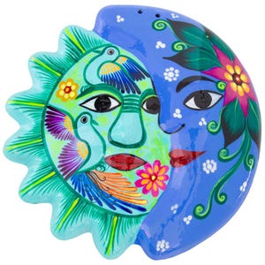 Hand-Painted Xalitla Sun and Moon Clay Wall Decor