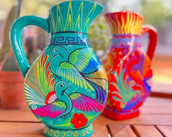Hand-Painted Xalitla Clay Pitcher