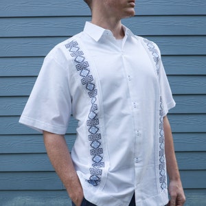 Blues Short Sleeve Embroidered Guayabera