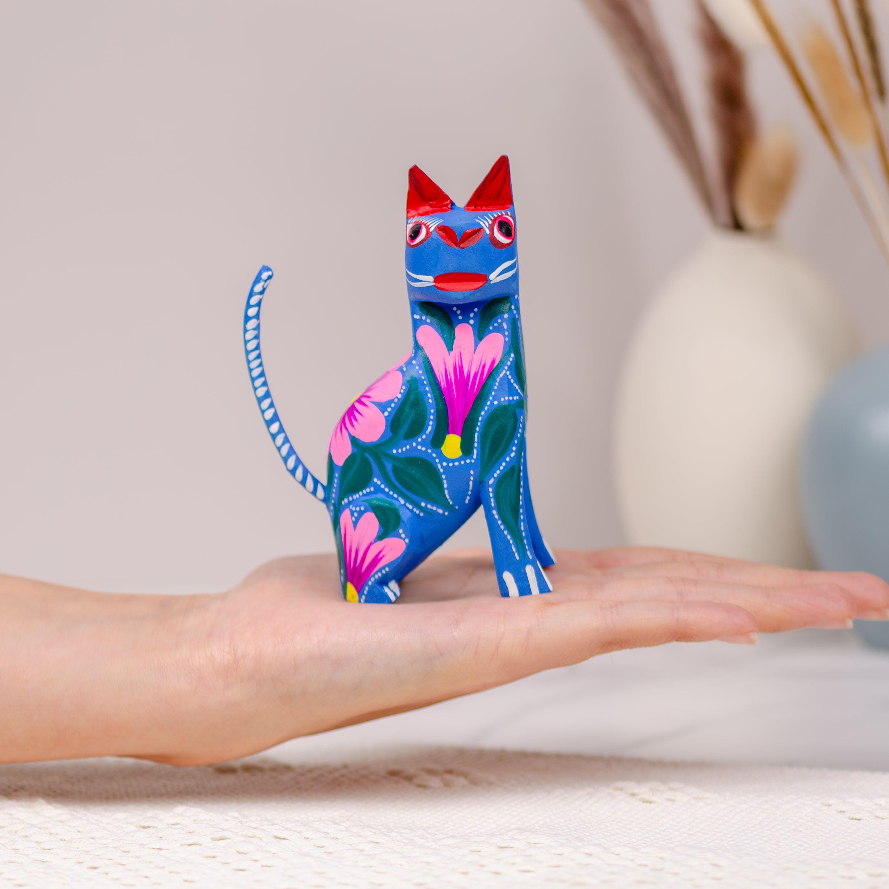 Large Hand Painted Sitting Cat Wooden Figurine - Etsy