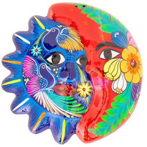 Hand-Painted Xalitla Sun and Moon Clay Wall Decor