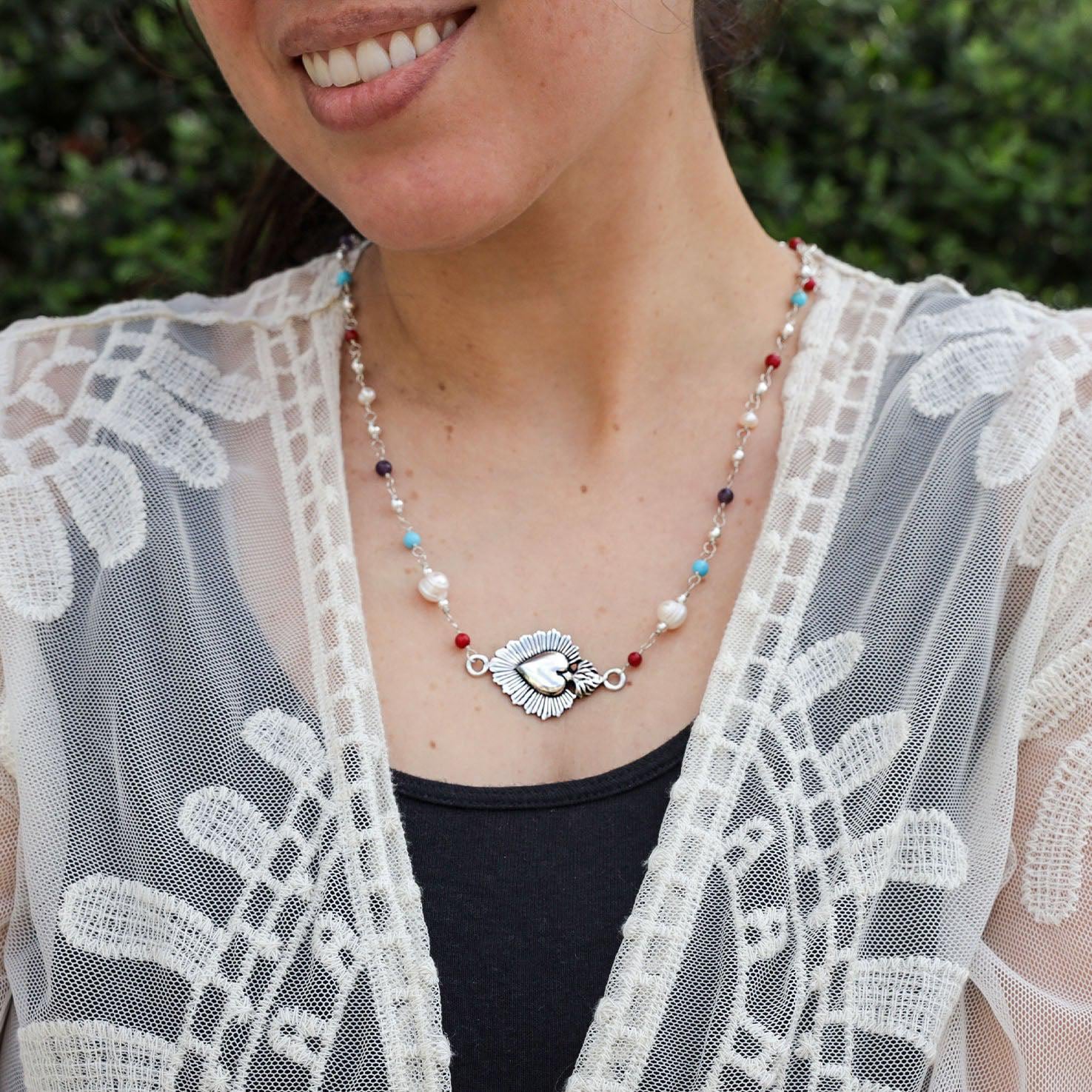 Sterling Silver Sacred Heart Necklace