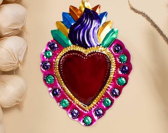 Large Mexican Crown Milagro Tin Hearts
