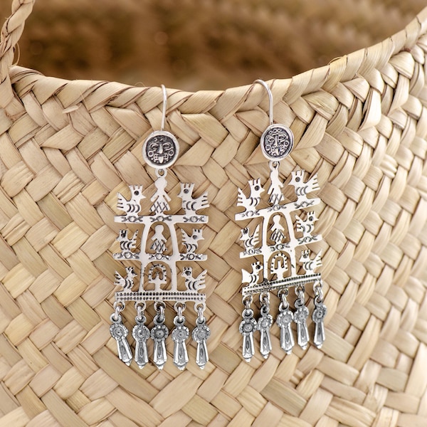 Boucles d'oreilles pendantes en argent sterling avec racines et ailes