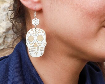 Jícara Hand Carved Sugar Skull Earrings