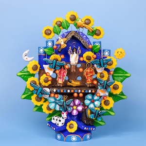 Mexican Tree of Life 1' Clay Sculpture