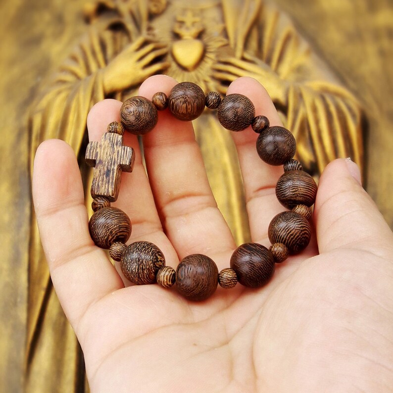 Rosary Catholic Rosary Bracelet Prayer Wood Beads Hail Mary Etsy