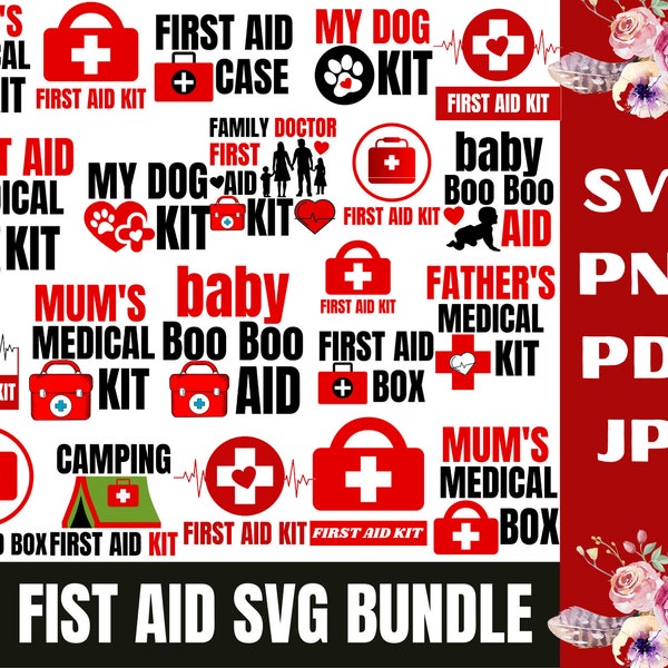 First aid kit svg Cut files, Silhouette Cricut emergency kit medicine, First Aid Box File for printable art