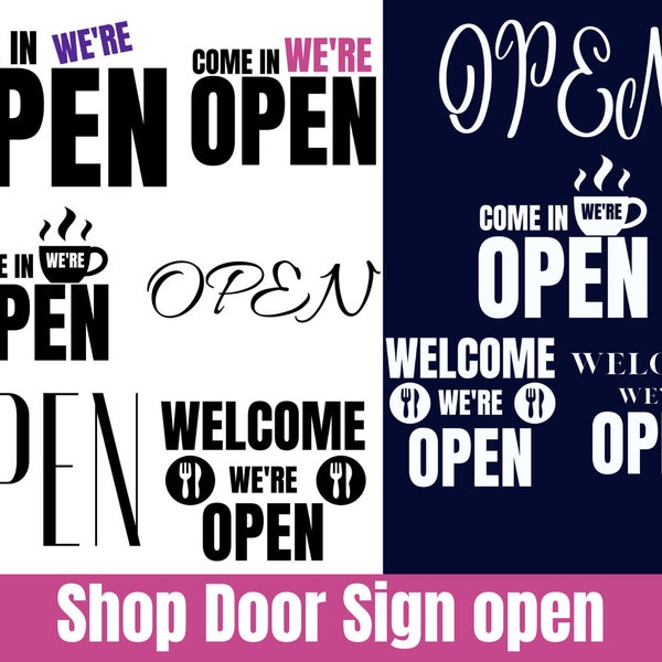 Welcome We Are Open, Reversible 'Open and Closed' Shop Door Sign, in window ideal for Shops, Cafes, Restaurants, Open Sign SVG