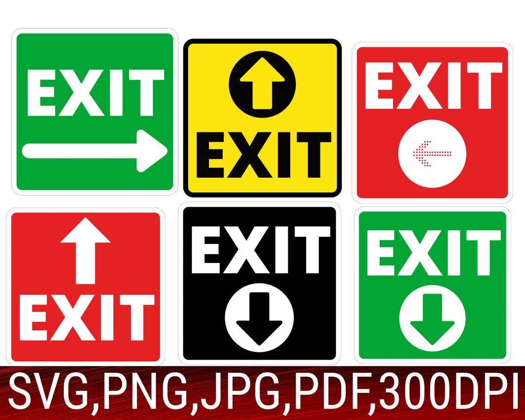 Exit Sign SVG Bundle, Door Sign, Emergency Poster SVG, Business