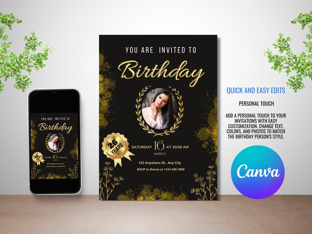 Editable Birthday Invitation Template - Editable Template, Canva ...