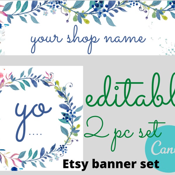 Etsy shop banner, Floral banner set, Etsy Shop Graphics, Editable tempaltes in canva, Cover Template