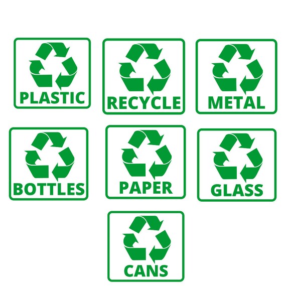 Recycling Bin Signs Trash Can Decals Svg Recycle Paper Etsy