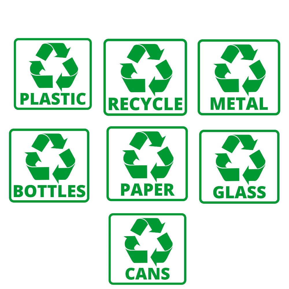 Recycling Bin Signs, Trash Can Decals Svg, Recycle Paper, Plastic, Cans, Bottles, Glass With