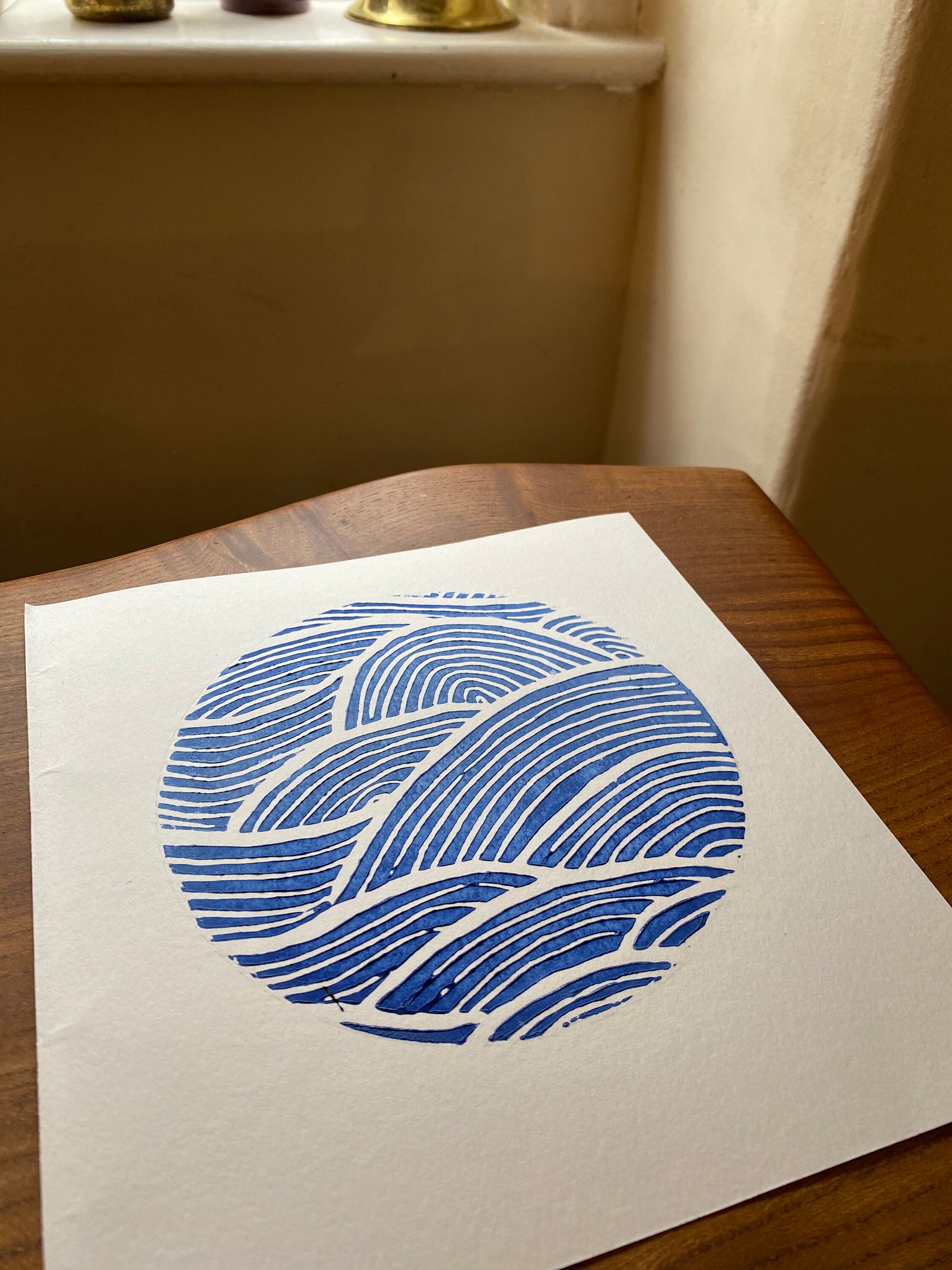 Wave Block Print Blue wave art wave lino cut print porthole Etsy