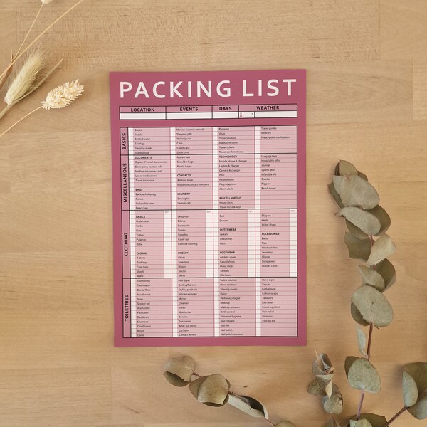 Printable Beach Holiday Packing List A4 & A5 | Grey, Orange, Blue, Pink and Green