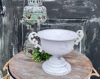 White Distressed Urn Vase: Farmhouse French Country Decor