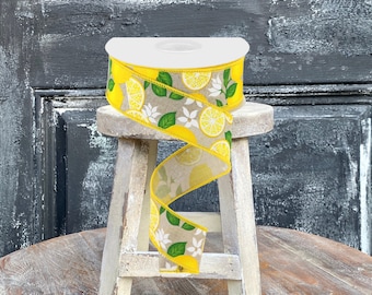Lemon & Floral Wired Ribbon: 1.5" x 10 Yards, Summer Wreath Supplies