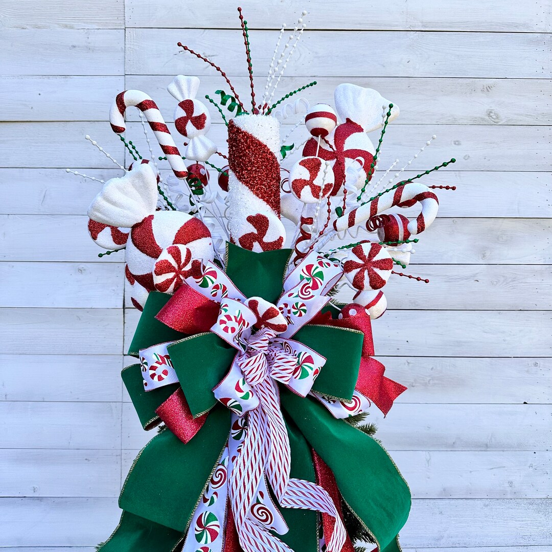 Peppermint Themed Christmas Tree Topper With Bow Whimsical Decor for ...