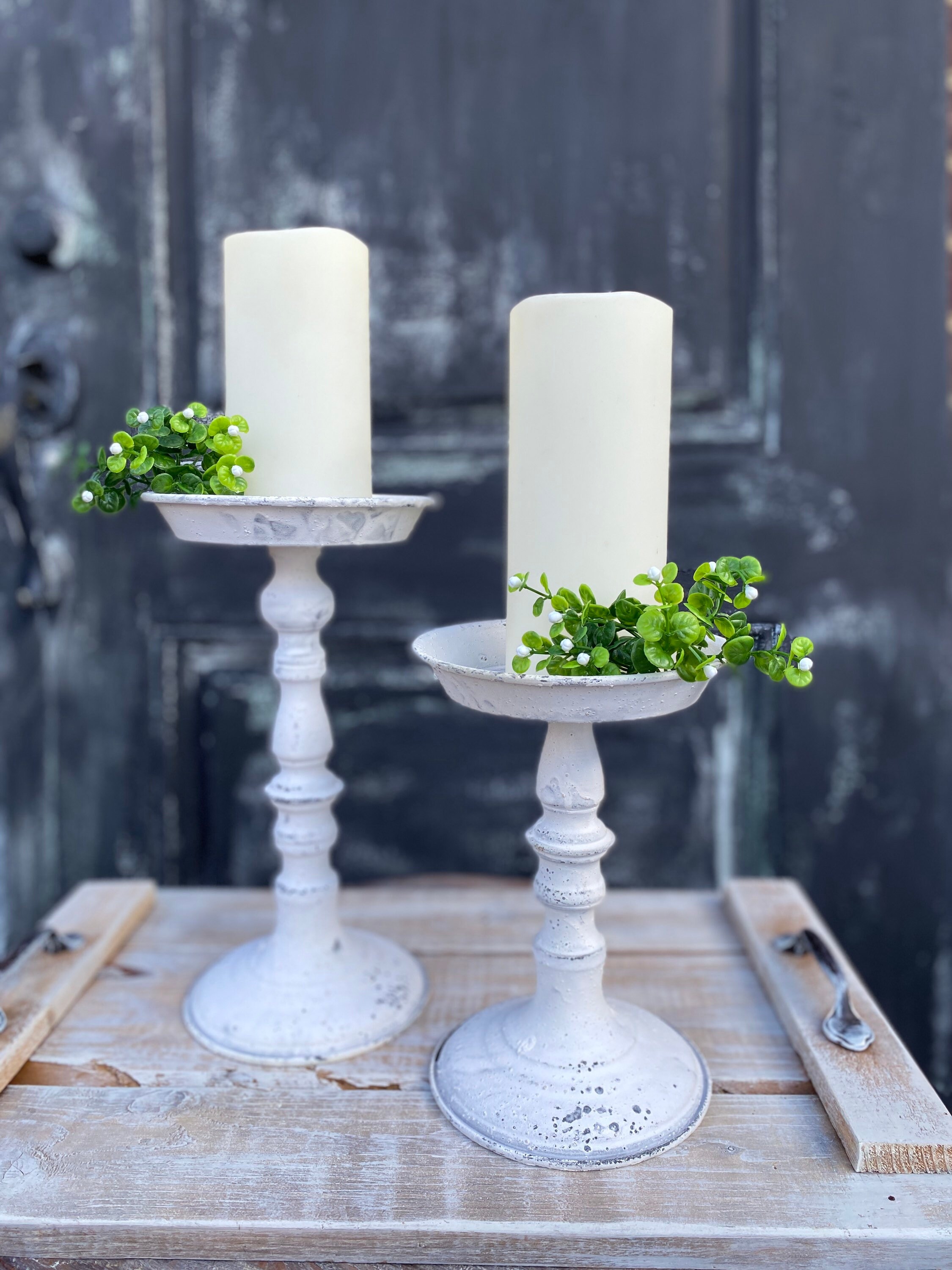 White Distressed Candle Holderfarmhouseshabby Chicfrench Etsy