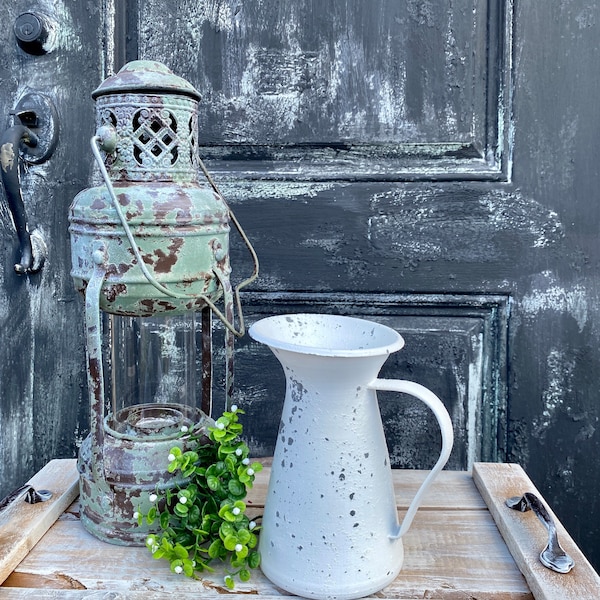 Distressed White Pitcher for Floral Arrangement~Farmhouse~Shabby Chic~French Country~Home Decor~Floral Vase~Floral Supplies