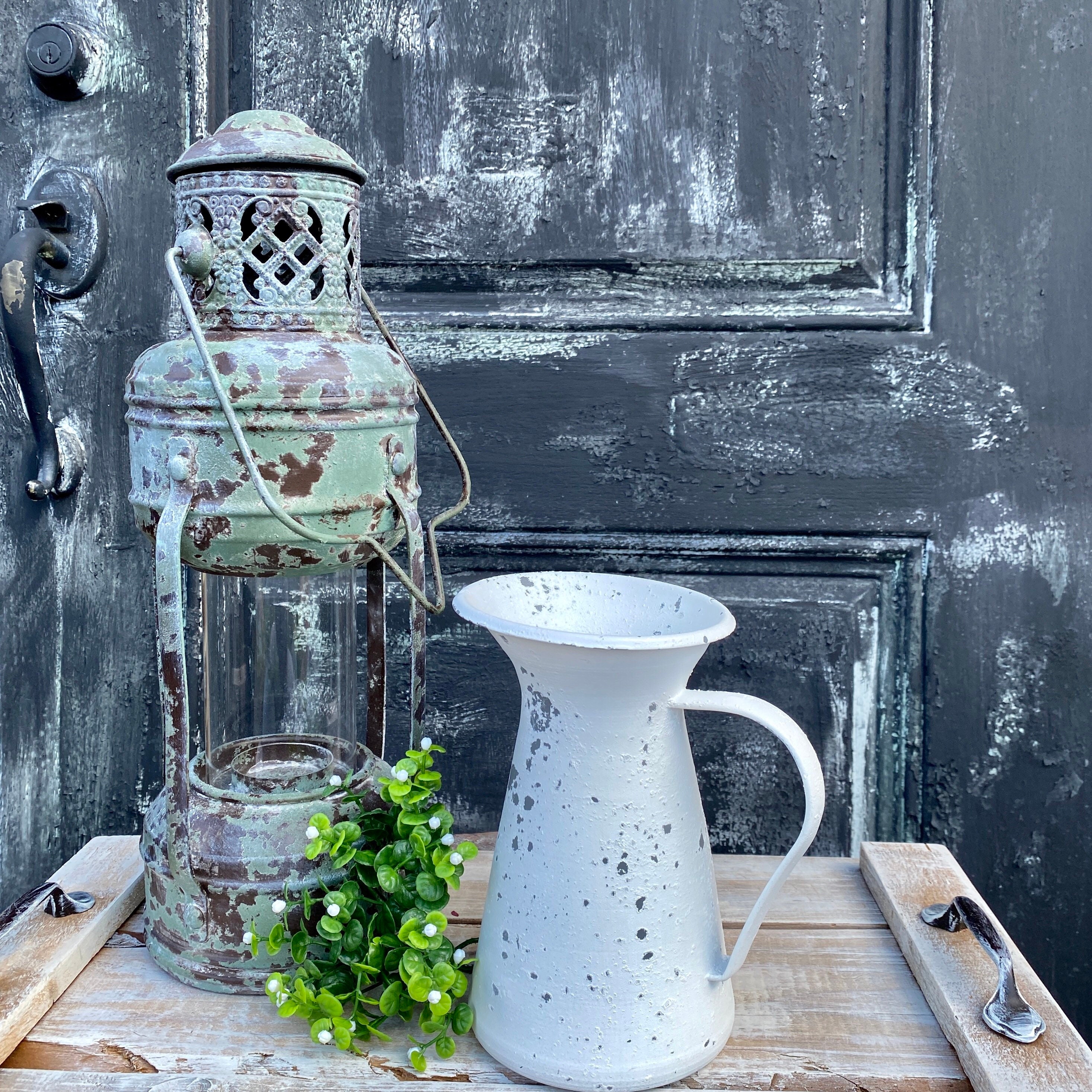 at Home Honeybloom White Metal Distressed Pitcher, 15.5