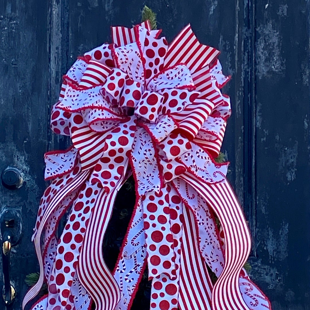 Premium Red and White Christmas Tree Topper Bow With Polka Etsy