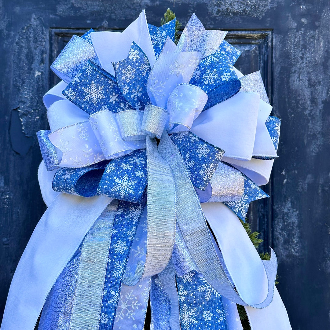 Light Icy Blue Christmas Tree Topper Bow With Etsy