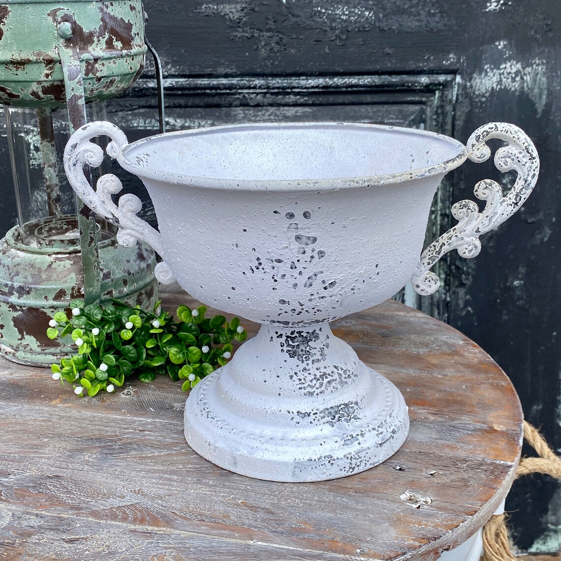XL White Distressed Urn With Handles for Floral Etsy