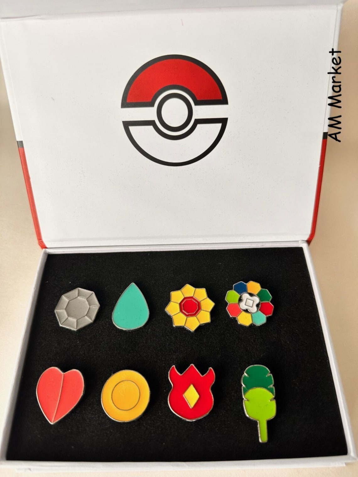 Custom Made Pokemon Gym Badges Kanto and Johto Region in Gift Box Gen 1 ...