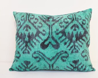 Ikat Velvet Pillow Cover, Handmade Silk Ikat Velvet Pillow , 16” x 20”