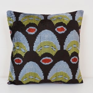 Ikat Velvet Pillow Cover, Handmade Silk Ikat Velvet Pillow , 16” x 16”