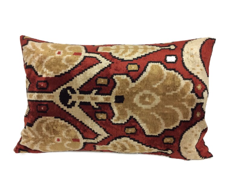 Handmade Silk Ikat Velvet Pillow 16\u201d x 24\u201d Ikat Velvet Pillow Cover