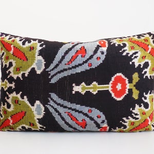 Ikat Velvet Pillow Cover, Handmade Silk Ikat Velvet Pillow , 16” x 24”