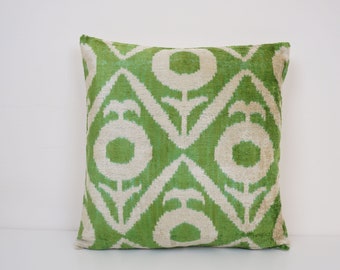 Ikat Velvet Pillow Cover, Handmade Silk Ikat Velvet Pillow , 16” x 16”