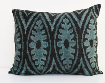 Ikat Velvet Pillow Cover, Handmade Silk Ikat Velvet Pillow , 16” x 20”