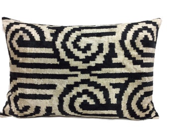 Ikat Velvet Pillow Cover, Handmade Silk Ikat Velvet Pillow , 16” x 24”