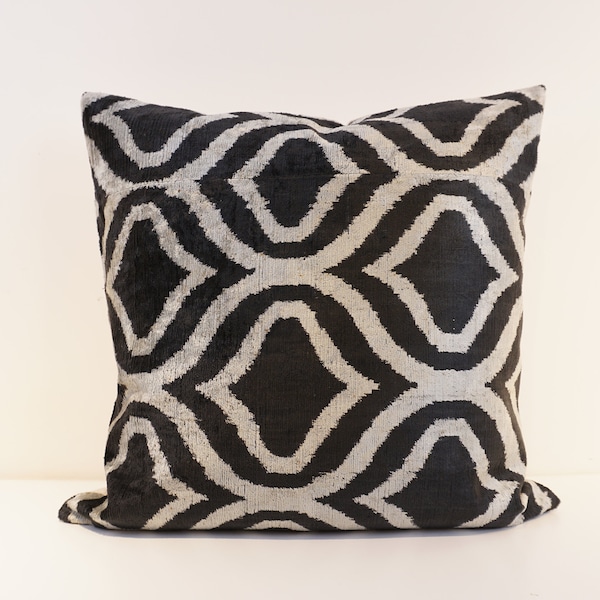 Ikat Velvet Pillow Cover, Handmade Silk Ikat Velvet Pillow , 20” x 20”