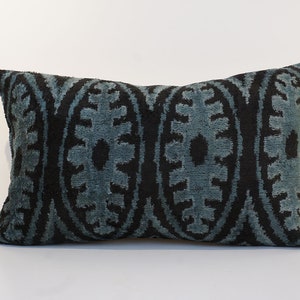 Ikat Velvet Pillow Cover, Handmade Silk Ikat Velvet Pillow , 12” x 20”